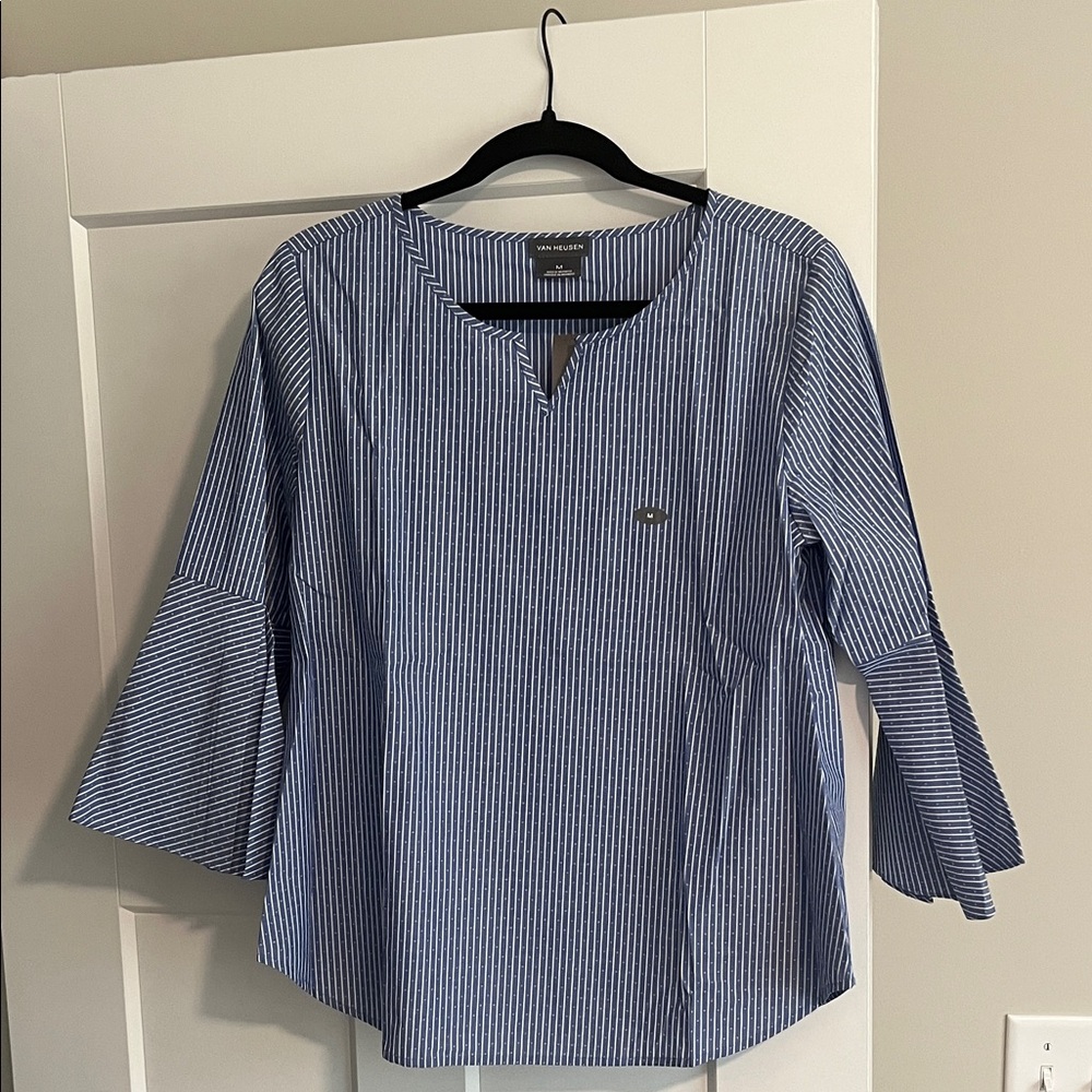 Van Heusen Blue Striped Bell Sleeve Blouse